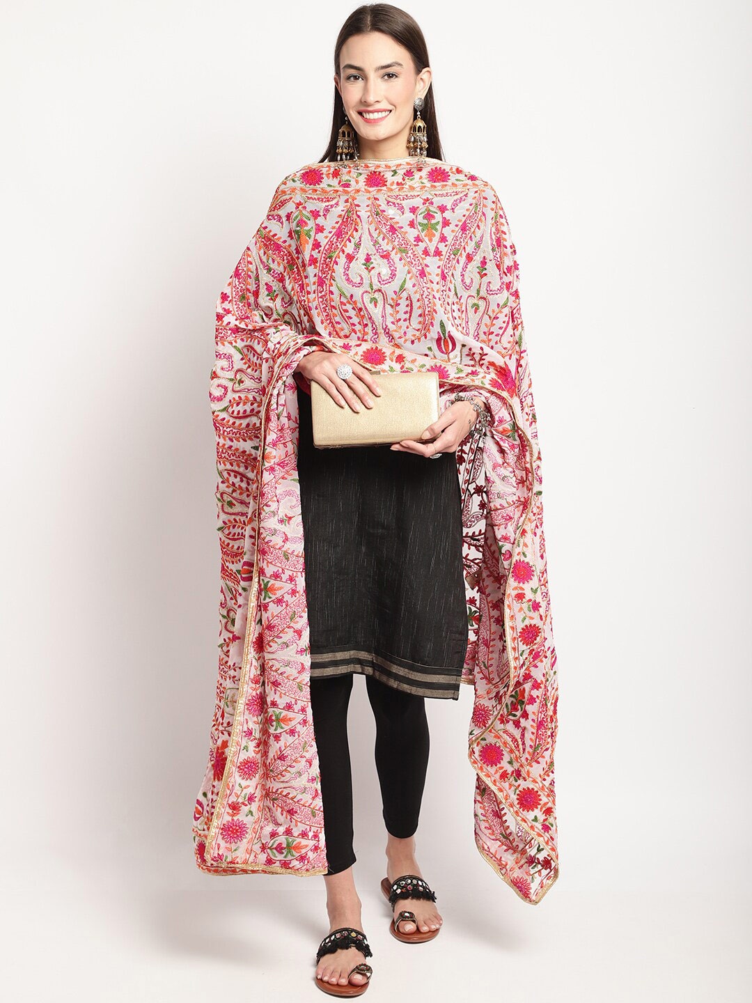 

Miaz Lifestyle Silk Embroidered Dupatta, White