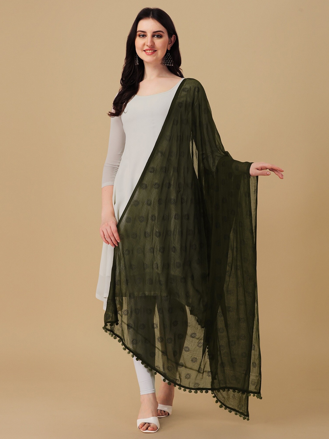 

Nimidiya Ethnic Motifs Printed Dupatta, Olive