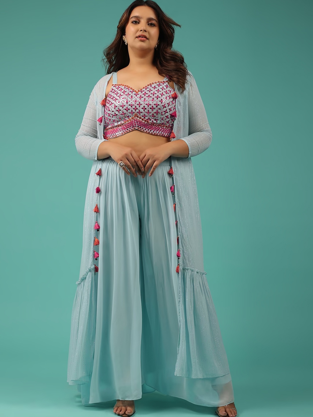 

KALKI Fashion Embellished Top With Palazzos & Jackets, Blue
