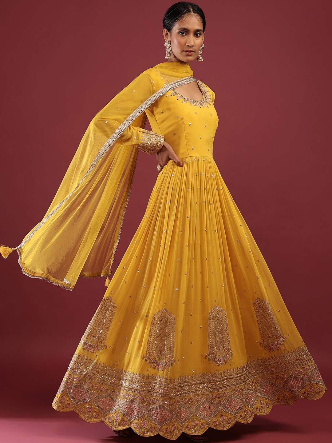 

KALKI Fashion Embroidered A-line Ethnic Dress, Mustard