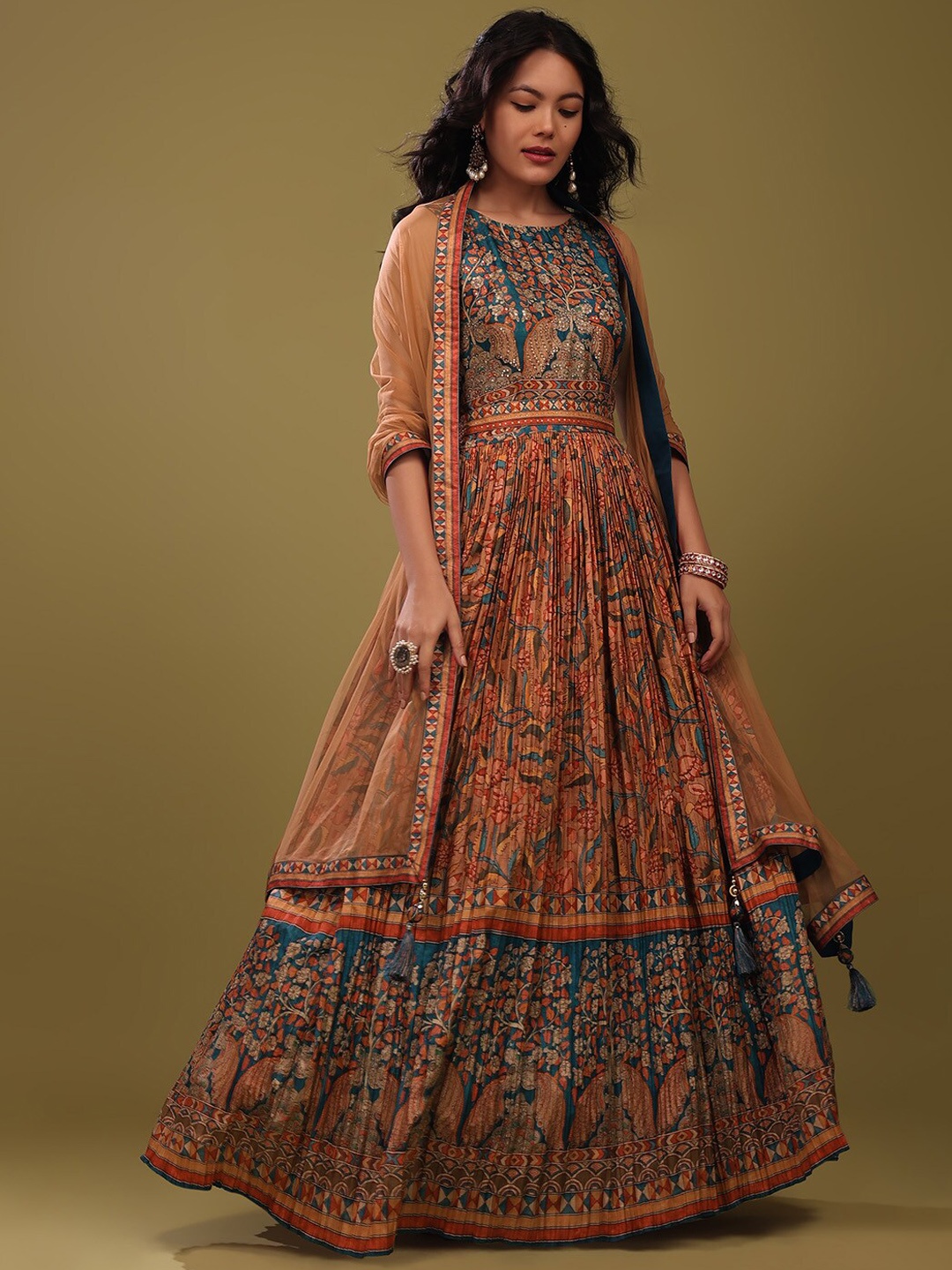 

KALKI Fashion Ethnic Motifs Printed Ethnic Dress With Dupatta, Teal