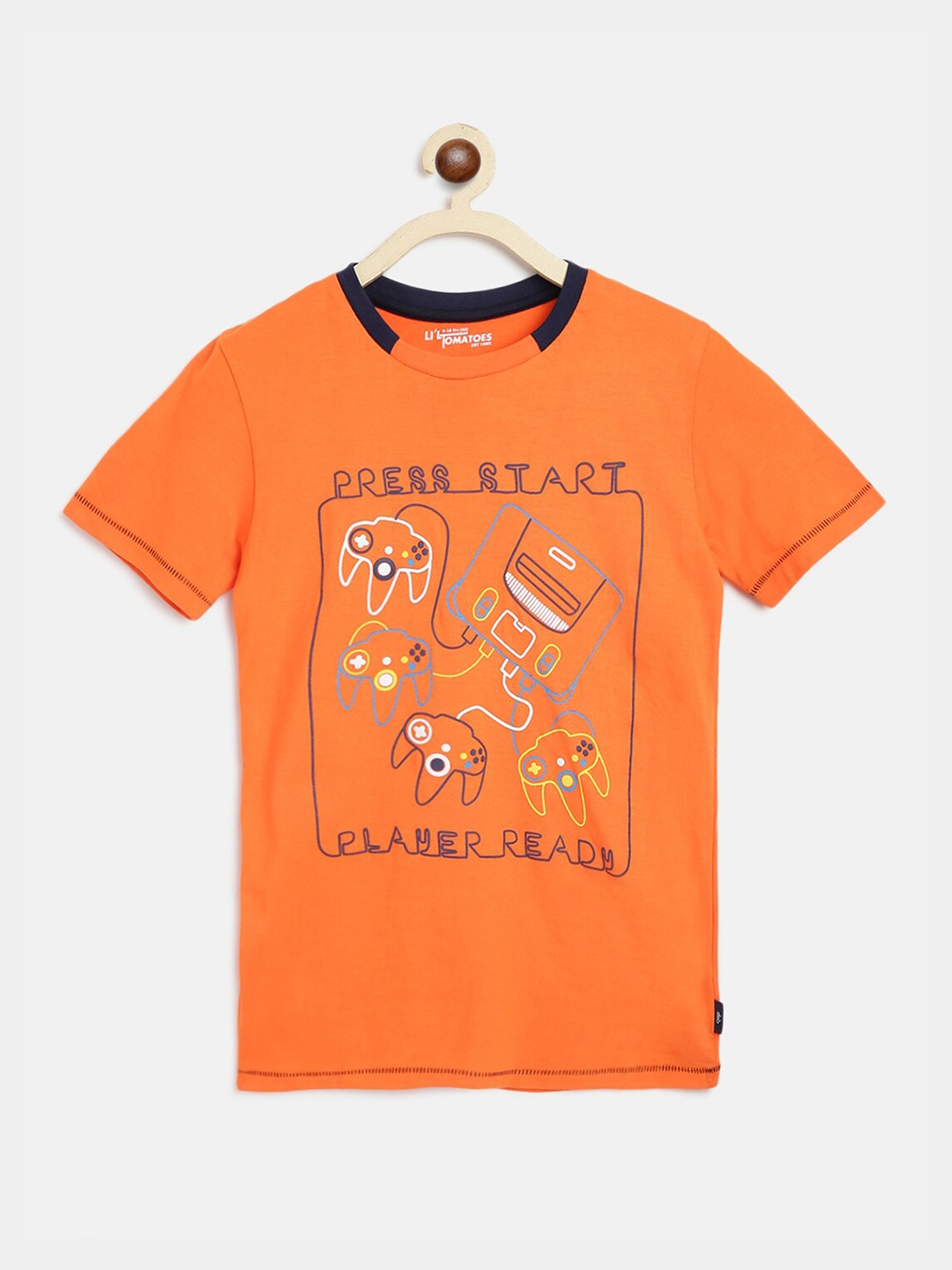 

Lil Tomatoes Boys Graphic Printed Cotton T-shirt, Orange