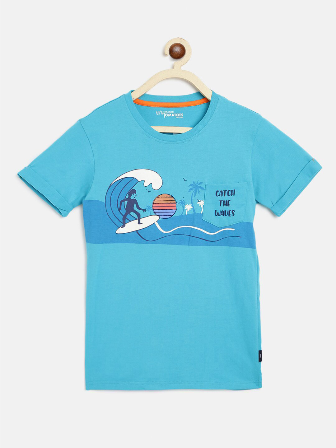

Lil Tomatoes Boys Graphic Printed Round Neck Short Sleeves Cotton T-shirt, Blue
