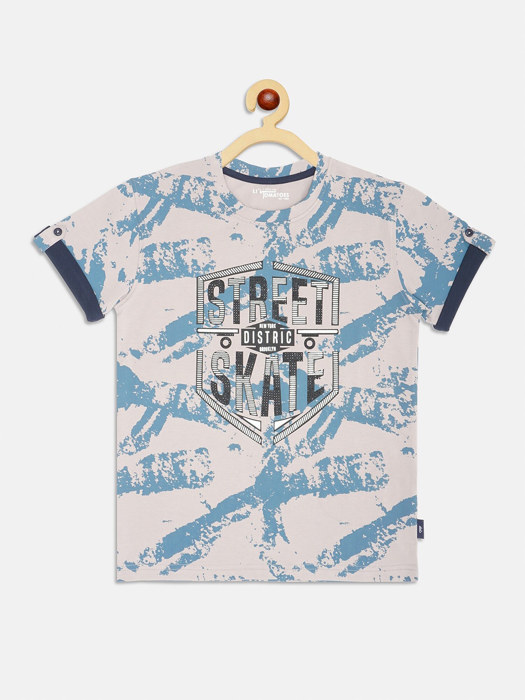

Lil Tomatoes Boys Typography Printed Round Neck Short Sleeves T-shirt, Off white