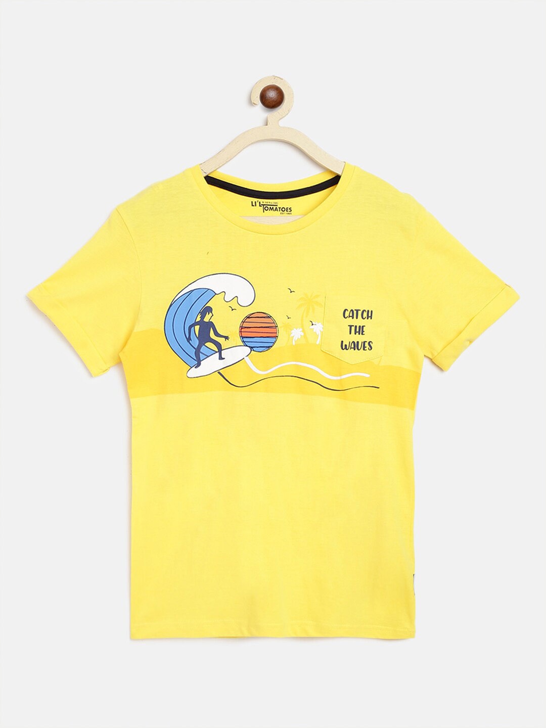 

Lil Tomatoes Boys Graphic Printed Round Neck Short Sleeves Cotton T-shirt, Yellow