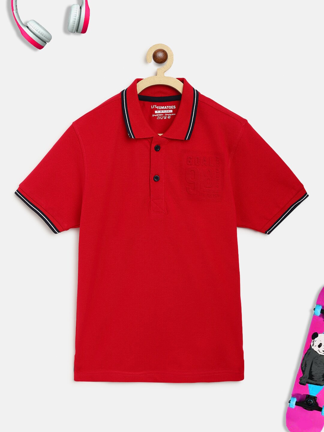 

Lil Tomatoes Boys Polo Collar Short Sleeves Cotton T-shirt, Red