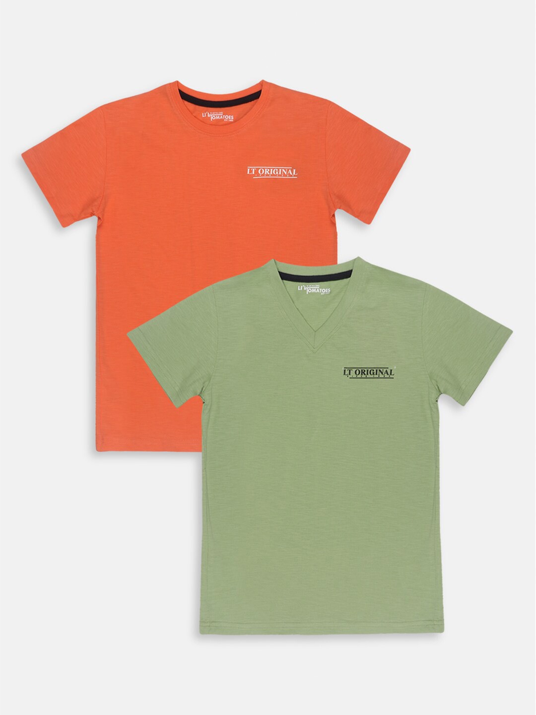 

Lil Tomatoes Boys Pack Of 2 Round Neck Short Sleeves Cotton T-shirt, Orange