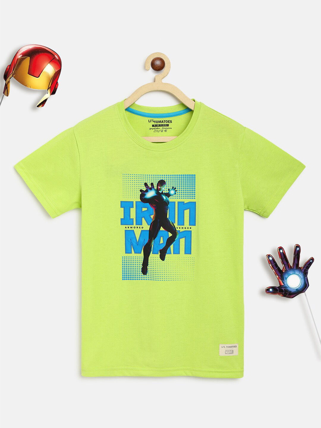 

Lil Tomatoes Boys Marvel Typography Printed Cotton T-shirt, Green
