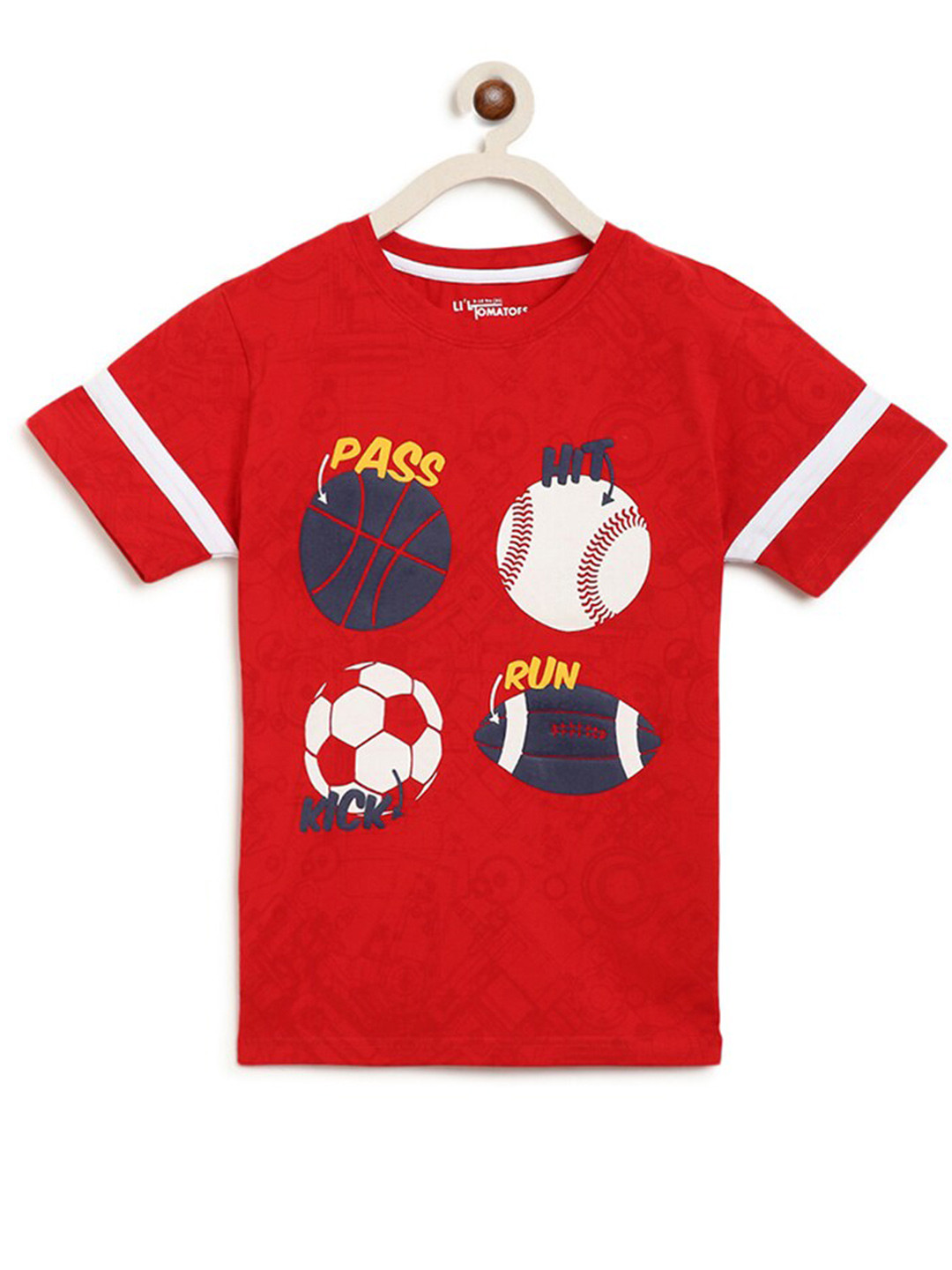 

Lil Tomatoes Boys Graphic Printed Round Neck Short Sleeves Cotton T-shirt, Red