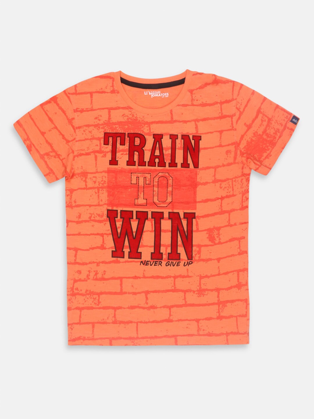

Lil Tomatoes Boys Typography Printed Cotton T-shirt, Orange