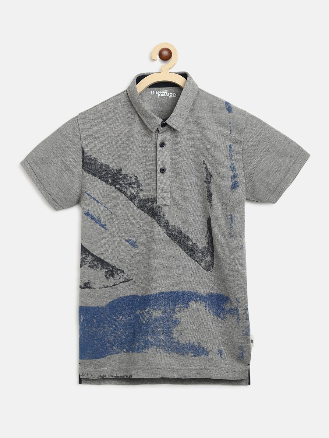 

Lil Tomatoes Boys Abstract Printed Polo Collar Cotton T-shirt, Grey