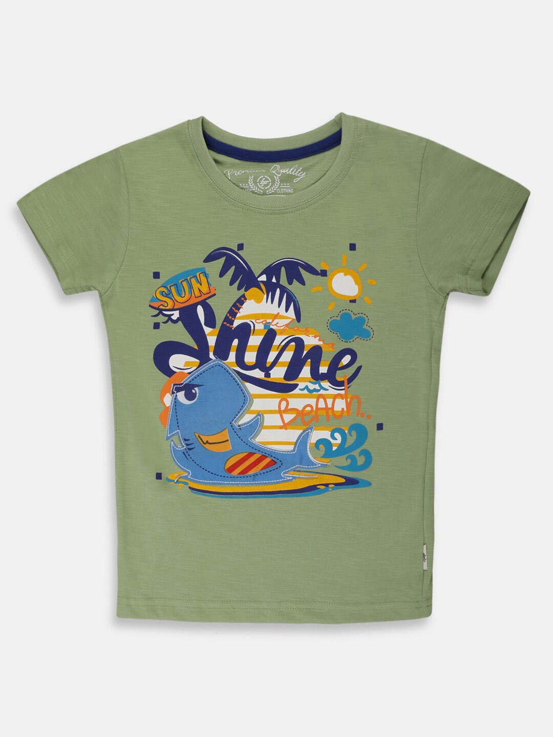 

Lil Tomatoes Boys Typography Printed Round Neck Short Sleeves Cotton T-shirt, Sea green