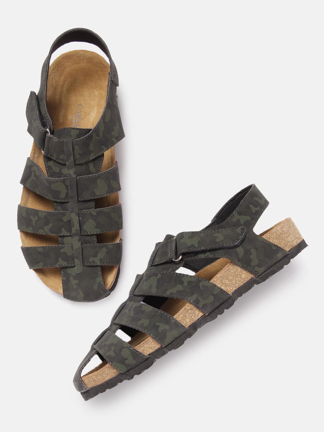 

Carlton London Men Camouflage Print Fisherman Sandals, Olive