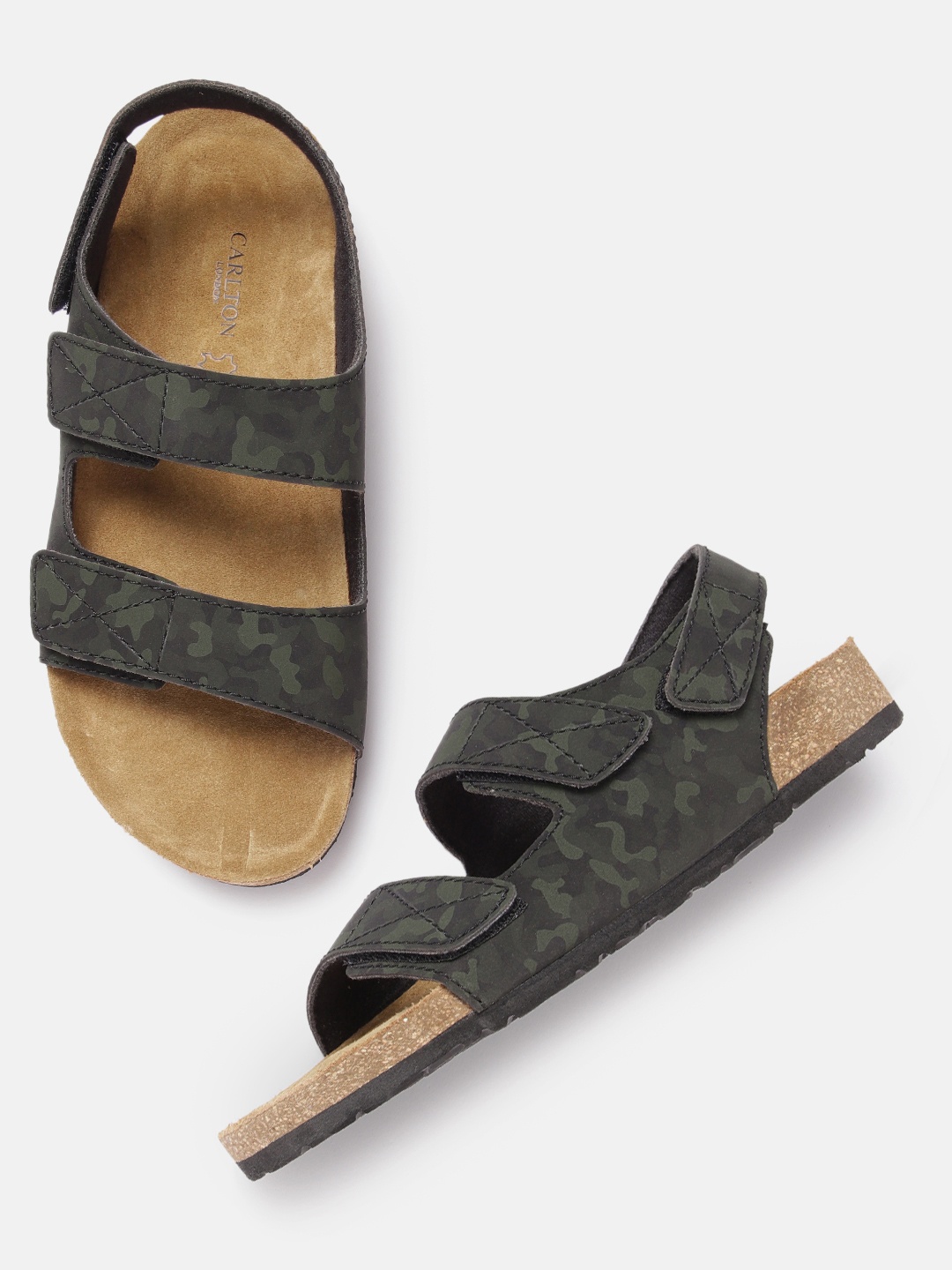 

Carlton London Men Camouflage Print Comfort Sandals, Olive