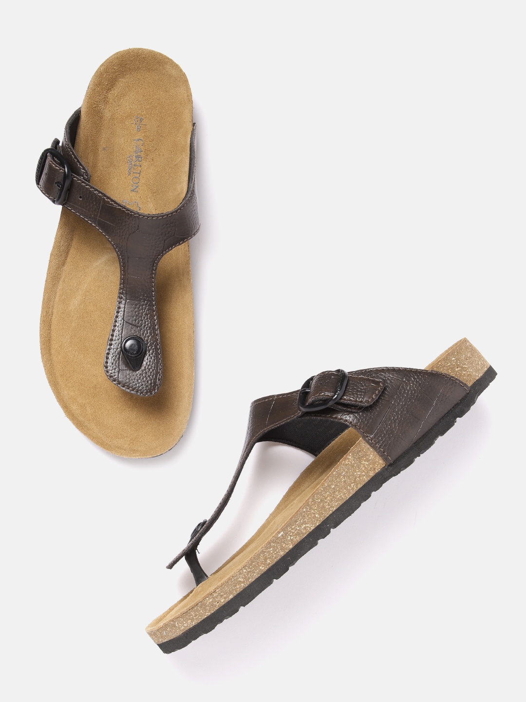 

Carlton London Men Croc Textured Comfort Sandals, Coffee brown