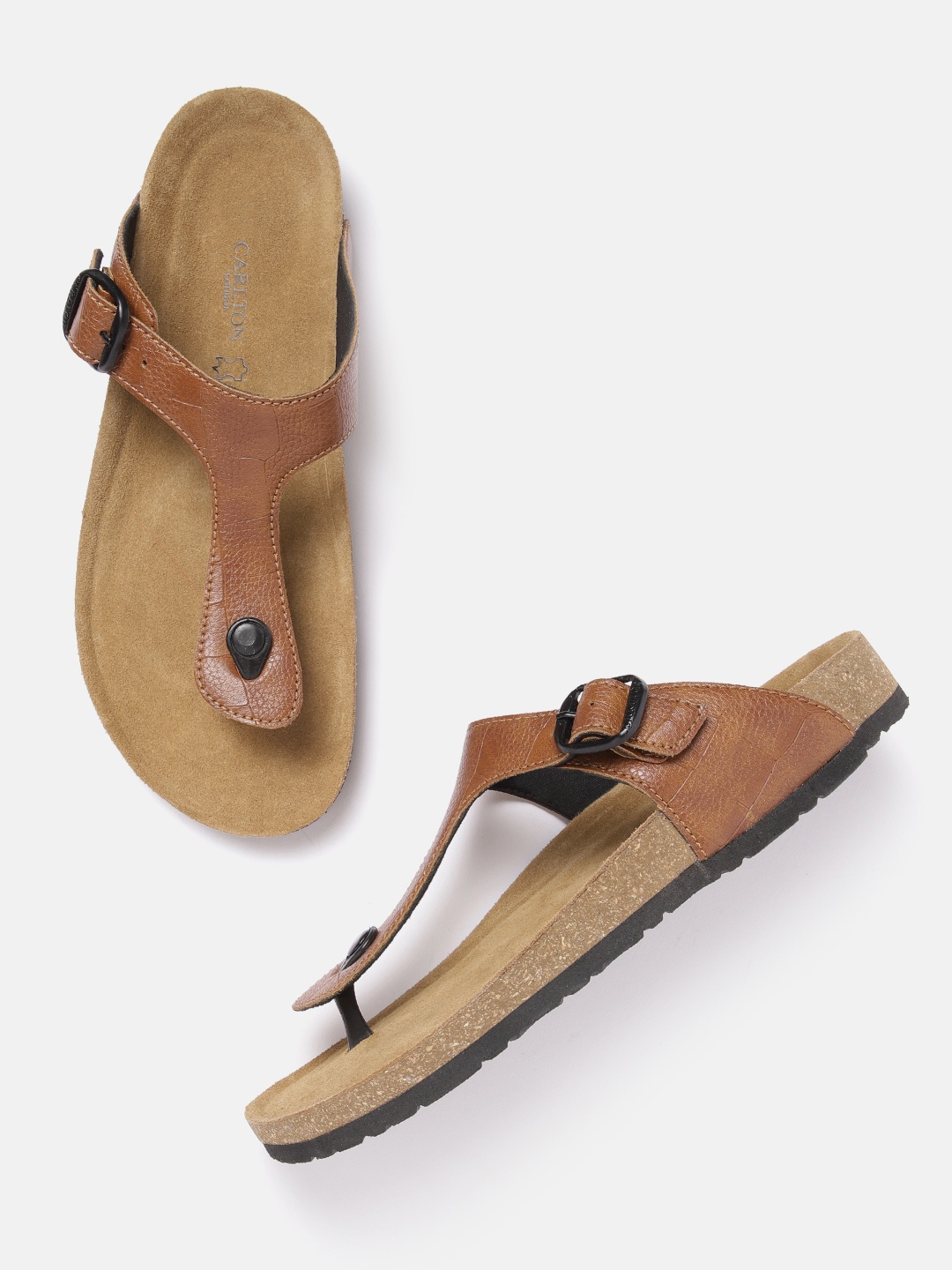 

Carlton London Men Croc Textured Comfort Sandals, Tan