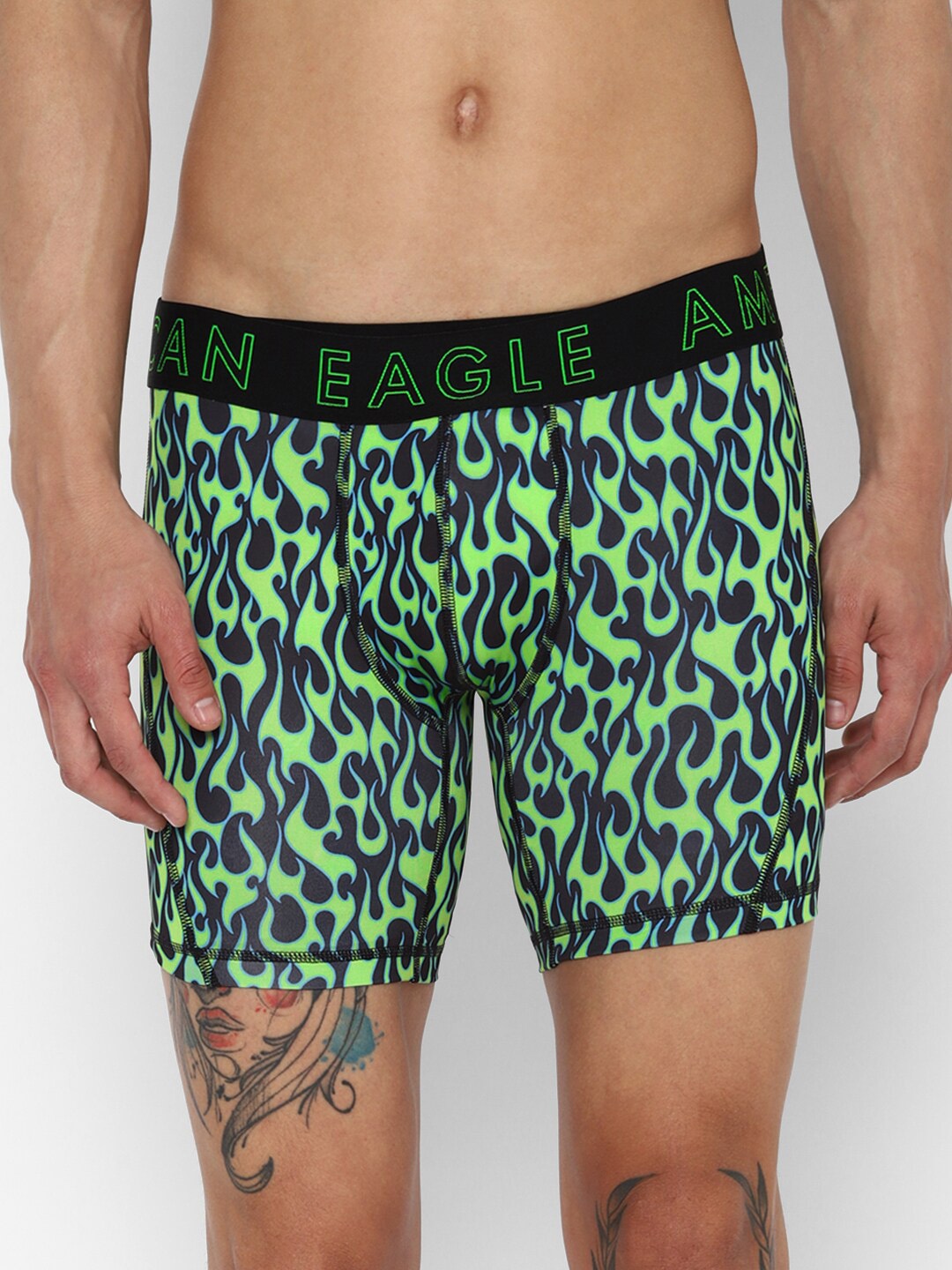 

AMERICAN EAGLE OUTFITTERS Men Printed Anti-Microbial Boxer-Style Briefs, Green
