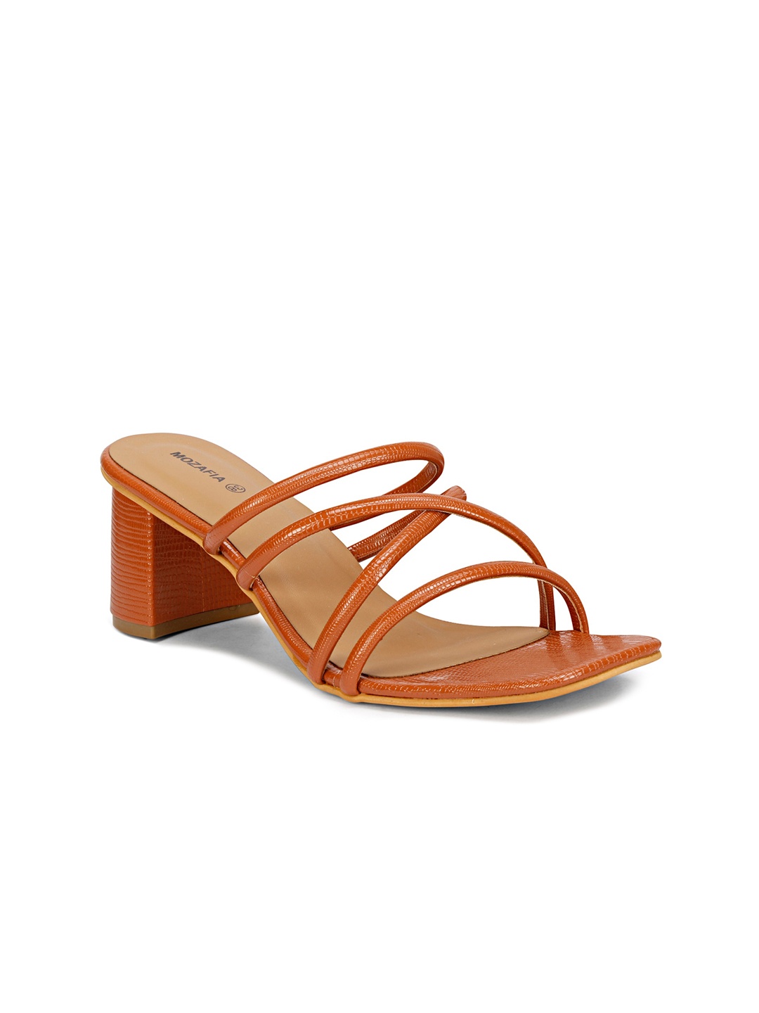 

MOZAFIA Textured Strappy Block Heels, Tan