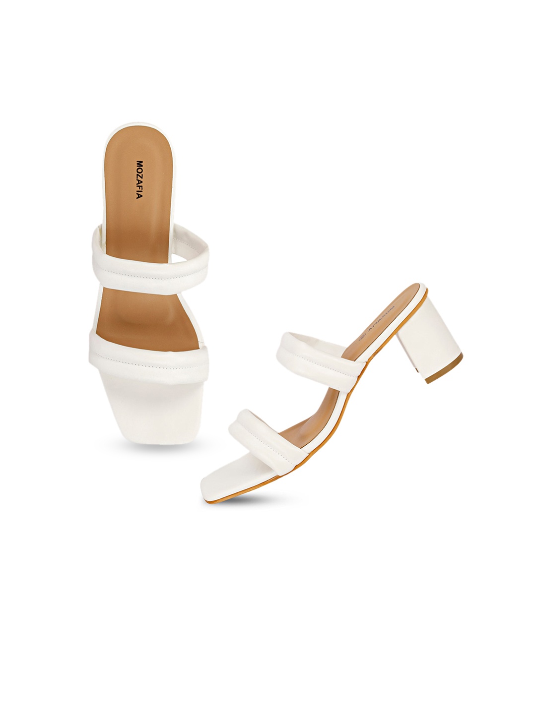 

MOZAFIA Open Toe Block Heels, White