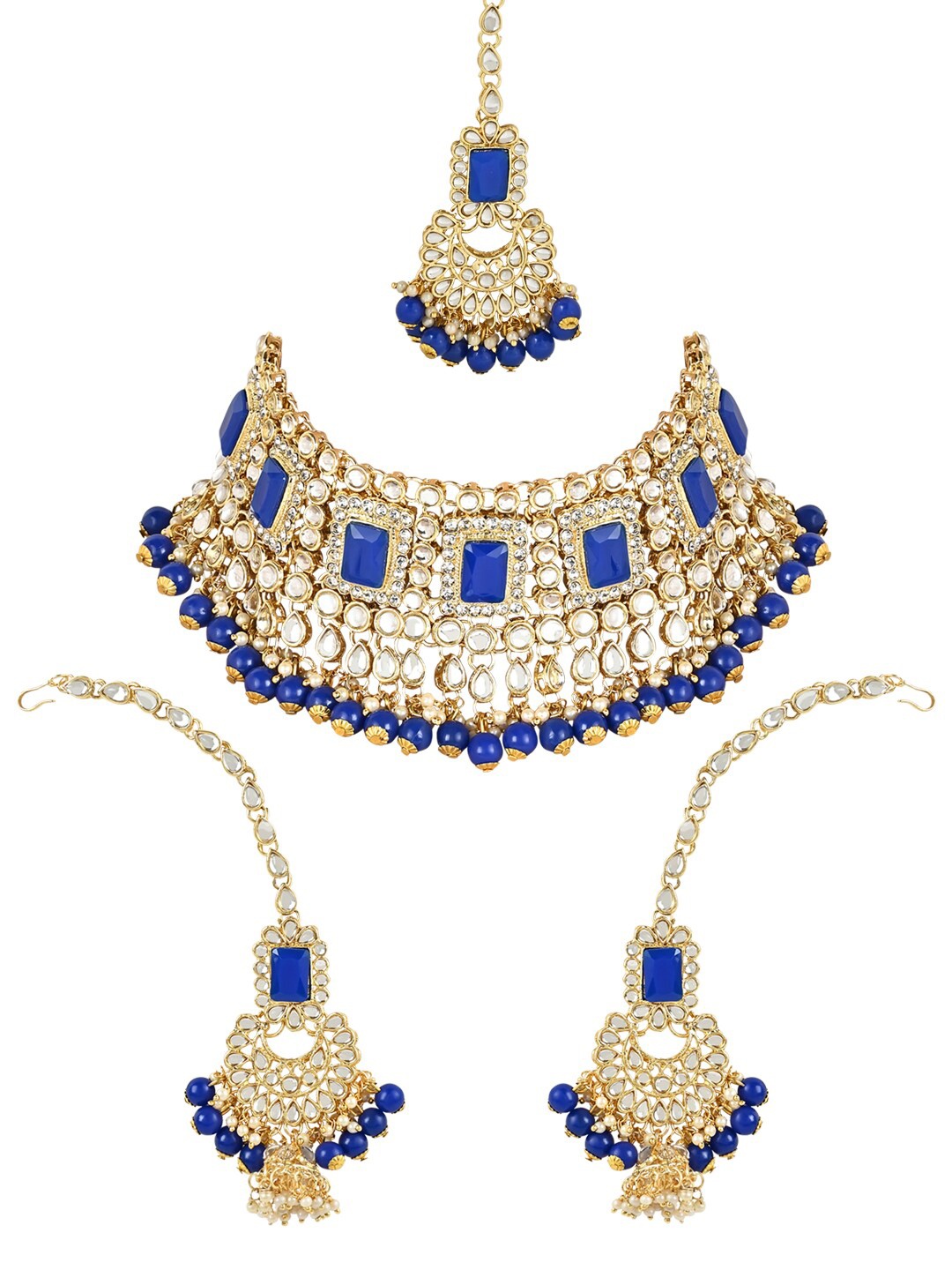 

I Jewels Gold-Plated Kundan & Pearl Studded Bridal Choker Jewellery Set