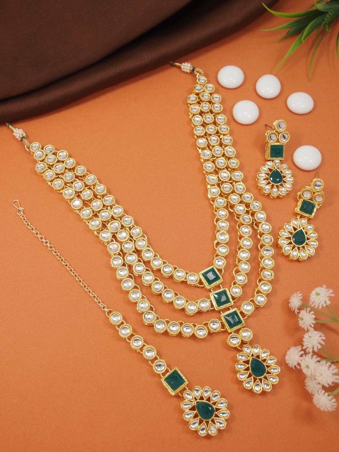 

I Jewels Gold-Plated Kundan-Studded Jewellery Set