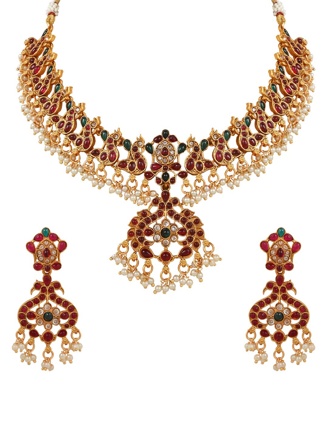 

I Jewels Gold-Plated Stone Studded Temple Jewellery Set