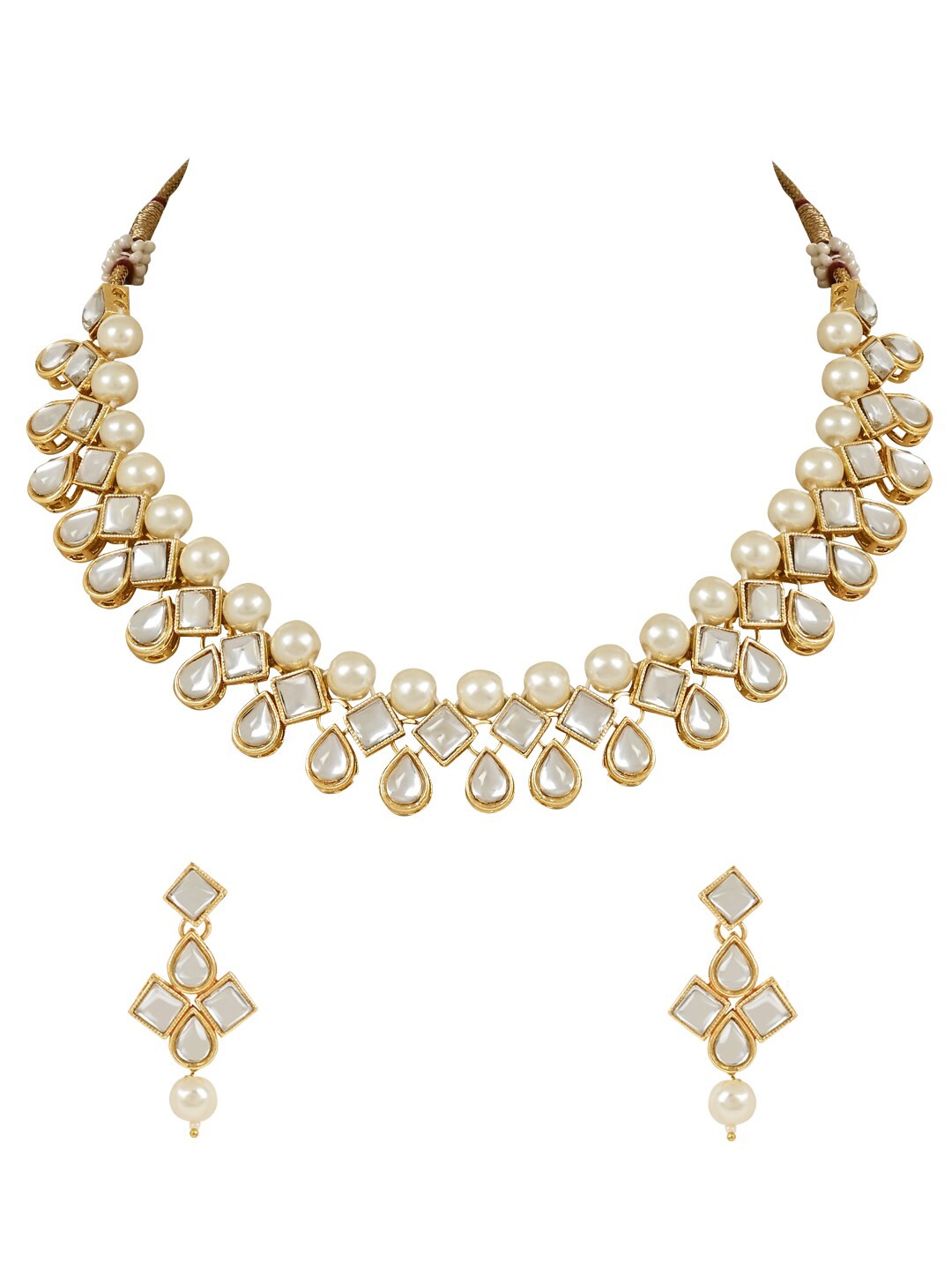 

I Jewels Gold-Plated Kundan-Studded Jewellery Set, White