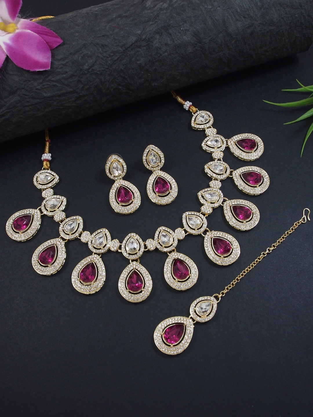 

I Jewels Gold-Plated & Kundan-Stones Studded Jewellery Set