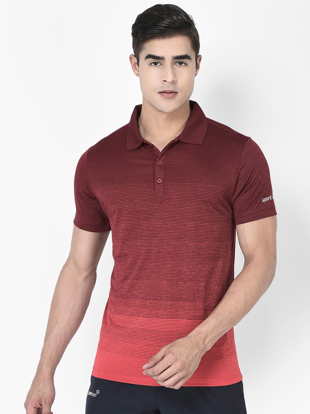 

SPORT SUN Striped Polo Collar Dri-FIT Sports T-shirt, Red