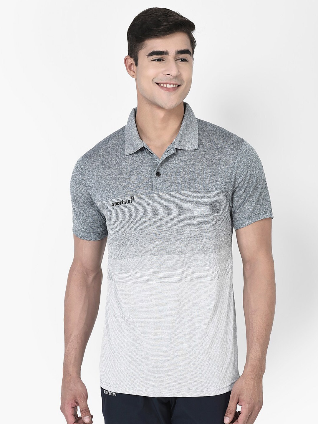 

SPORT SUN Polo Collar Striped Regular Fit Sports T-shirt, Grey