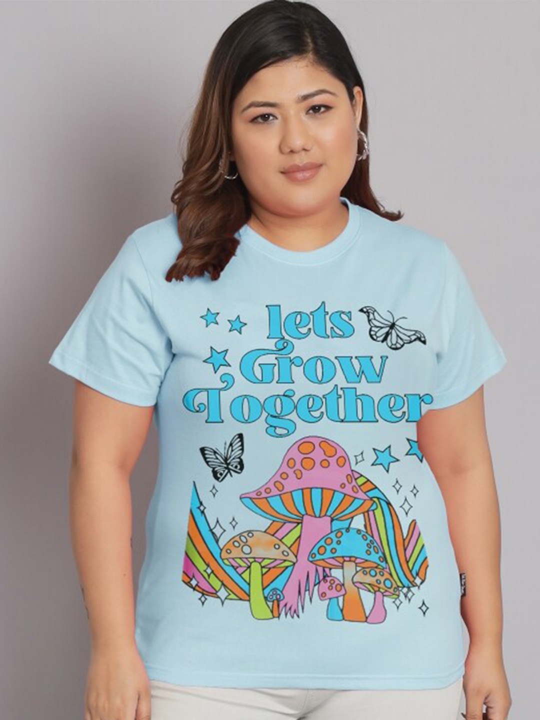 

BEYOUND SIZE - THE DRY STATE Plus Size Graphic Printed Cotton T-shirt, Blue