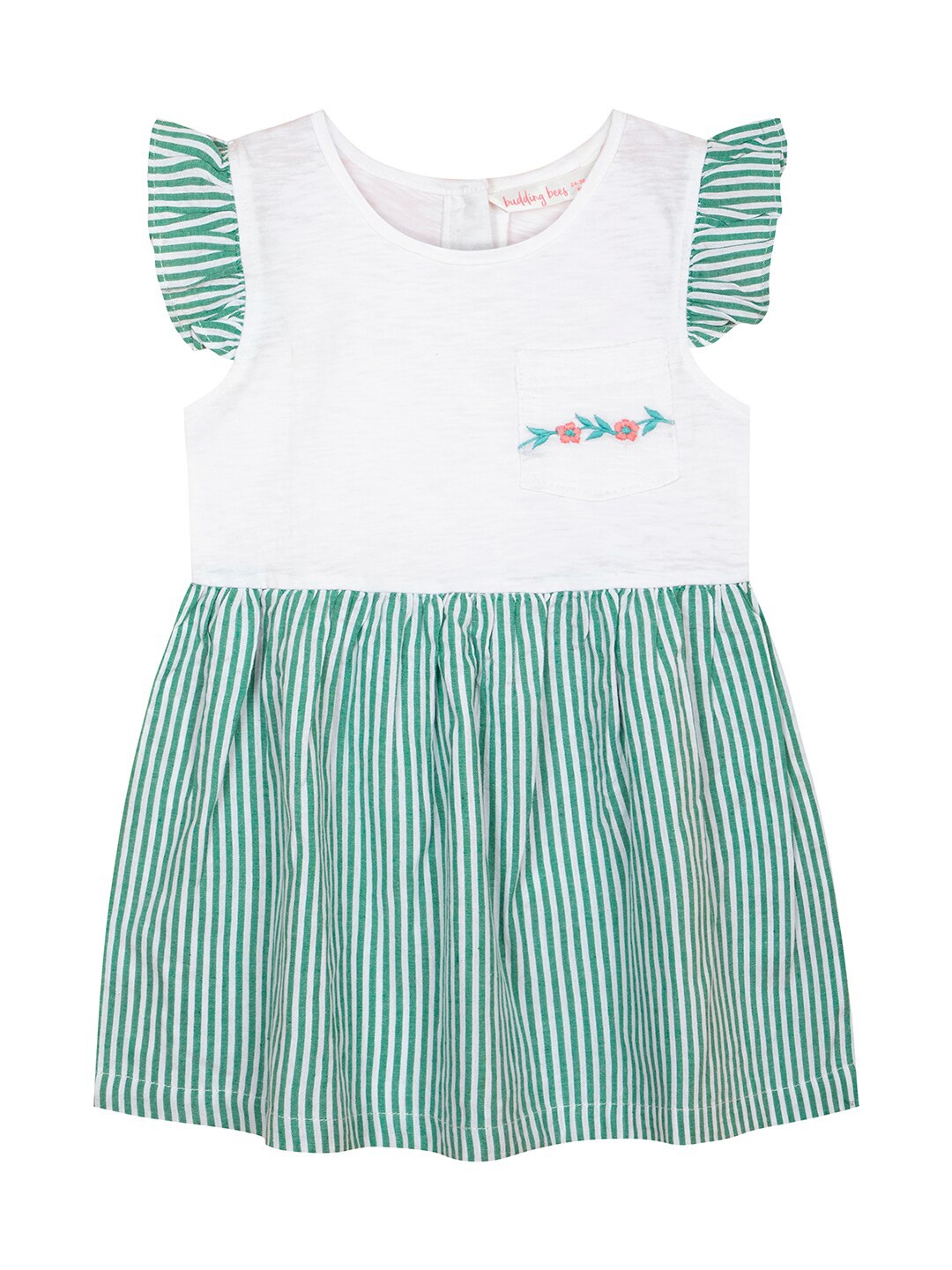 

Budding Bees Girls Flutter Sleeve Striped A-Line Dress, Green