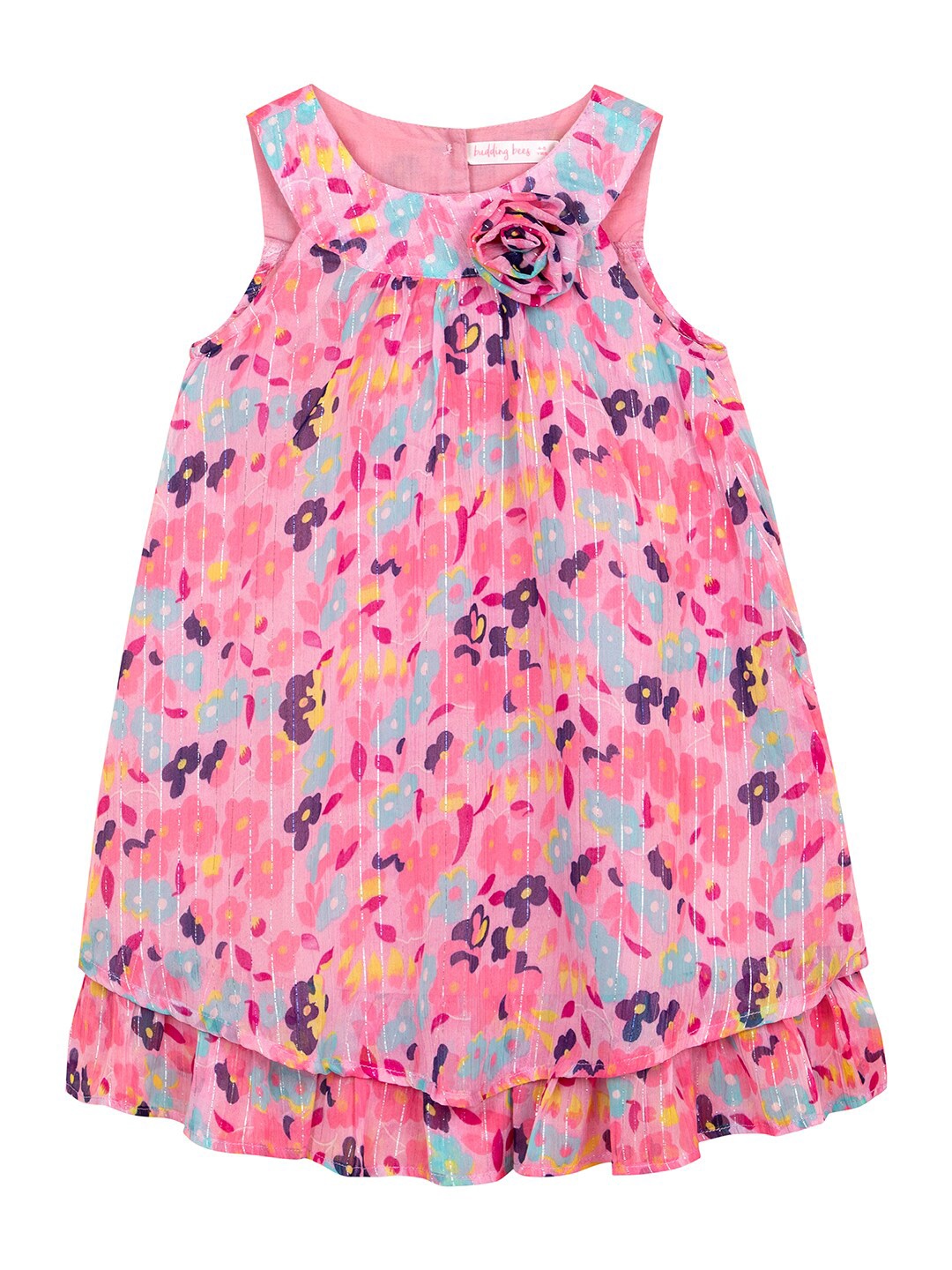 

Budding Bees Girls Floral Print Chiffon A-Line Dress, Pink