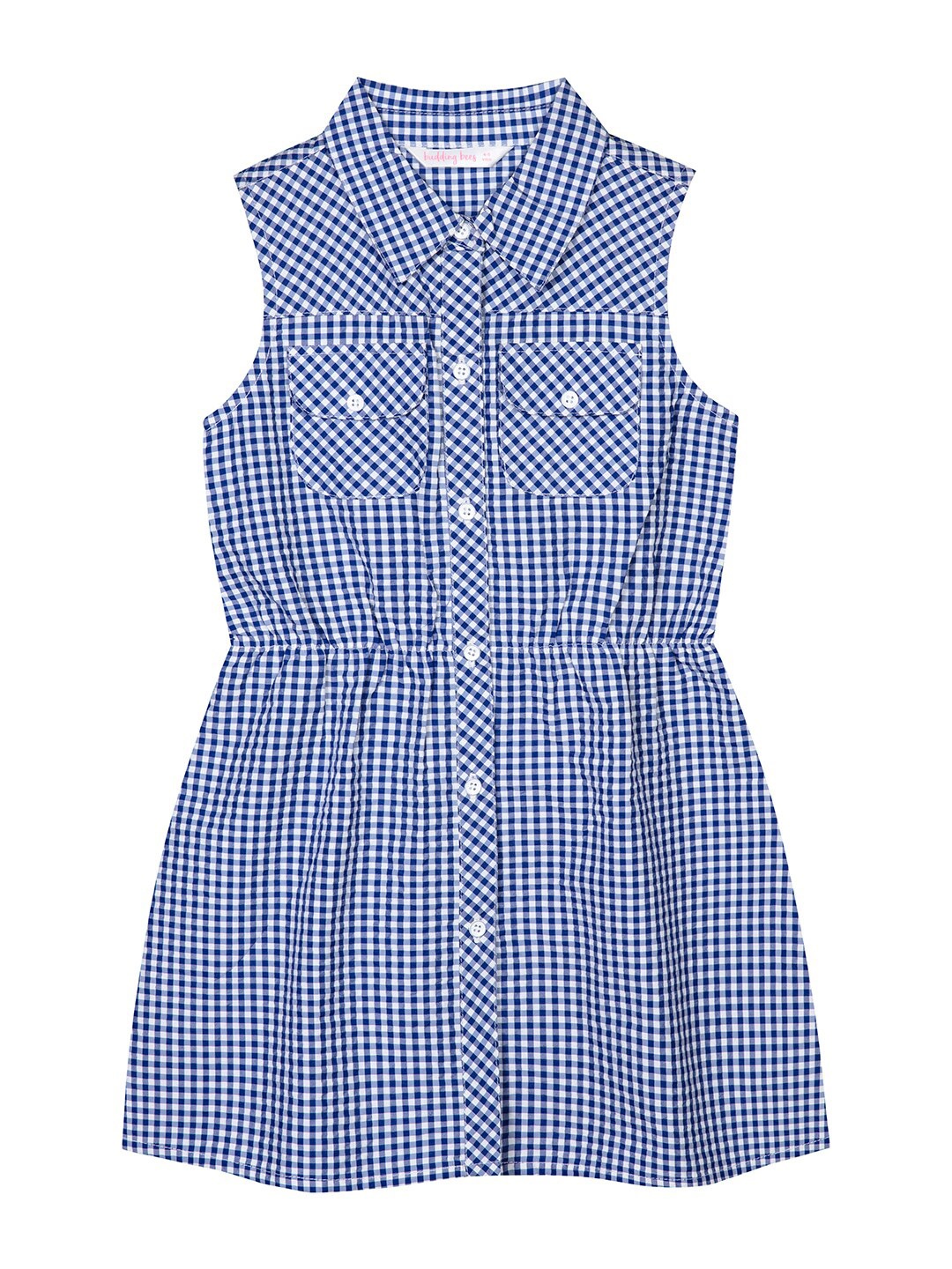 

Budding Bees Girls Checked Shirt Midi Cotton Dress, Blue