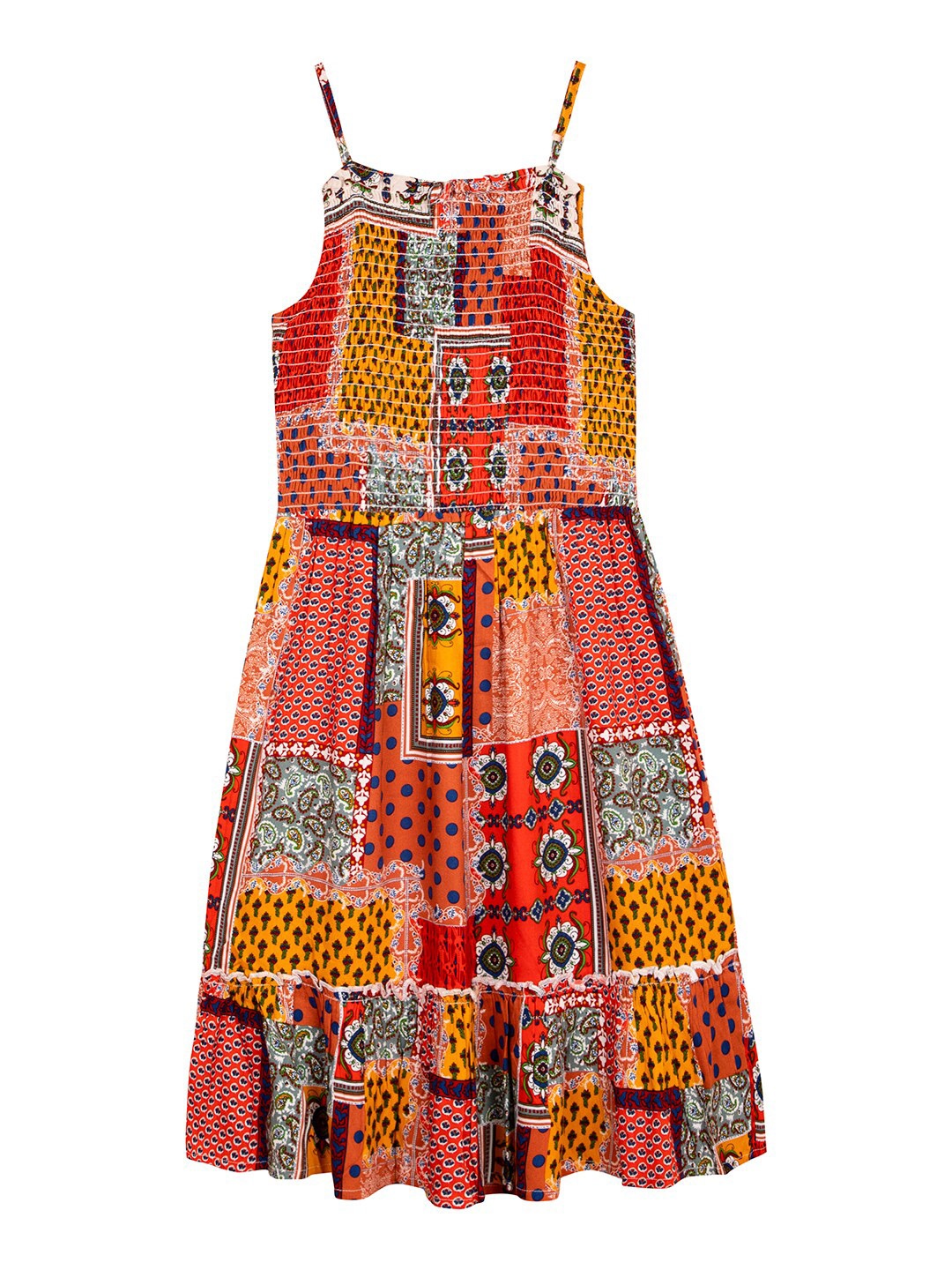 

Budding Bees Girls Ethnic Motifs Print Fit & Flare Dress, Orange