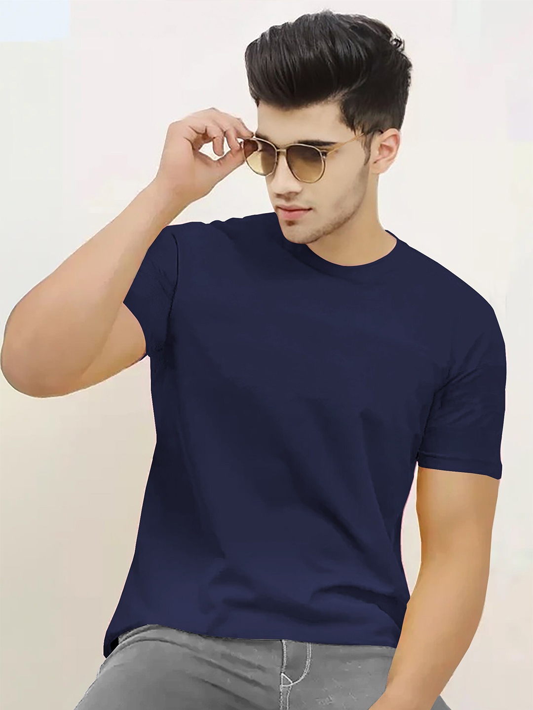 

BLIVE Round Neck Cotton T-shirt, Navy blue