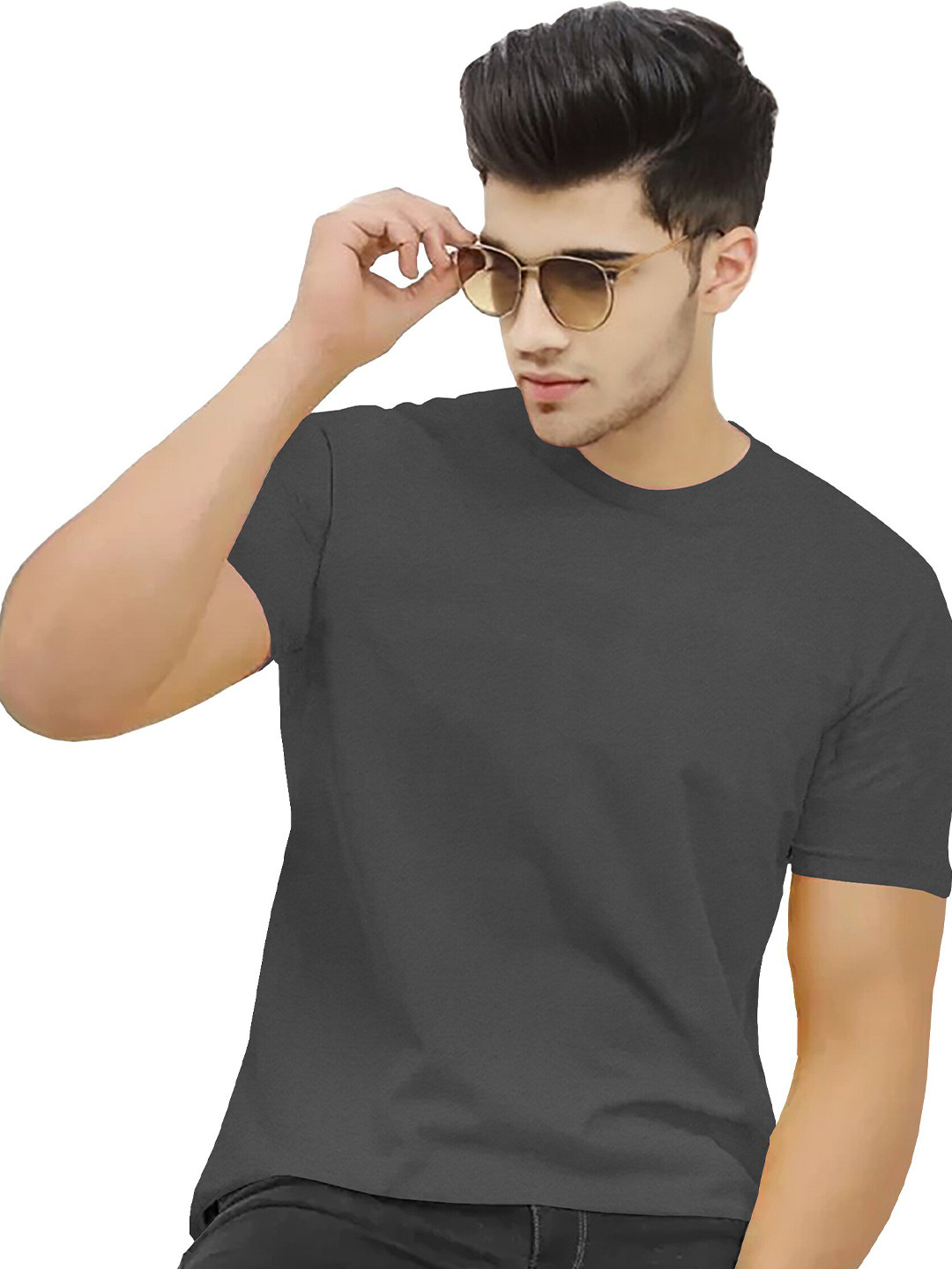 

BLIVE Round Neck Short Sleeves Cotton T-shirt, Charcoal