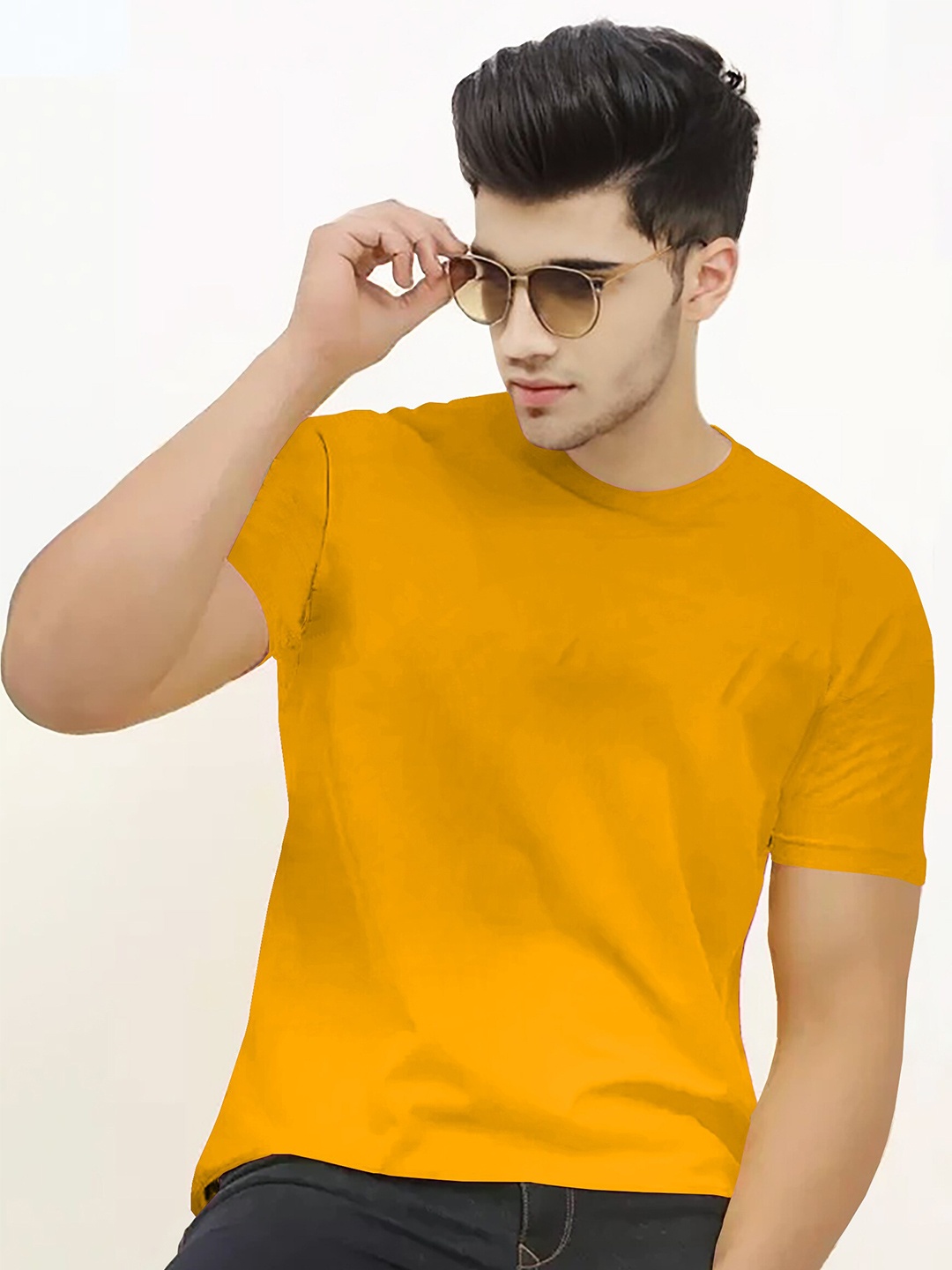 

BLIVE Round Neck Cotton T-shirt, Yellow
