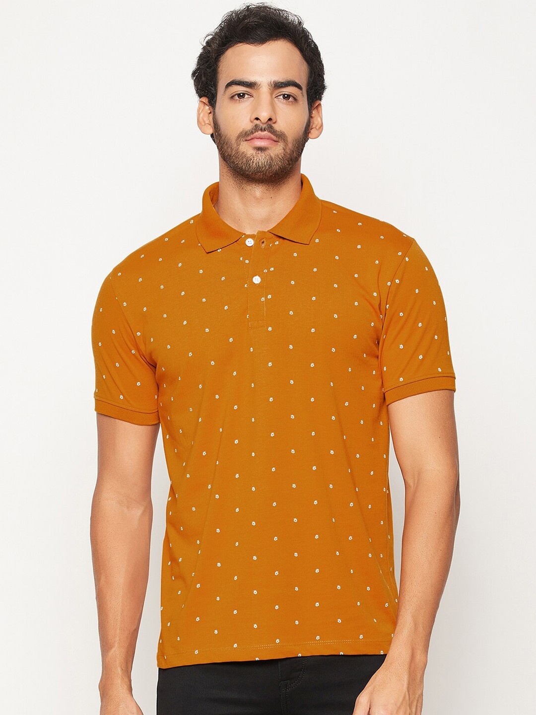 

WILD WEST Conversational Printed Polo Collar Short Sleeves Cotton T-shirt, Yellow