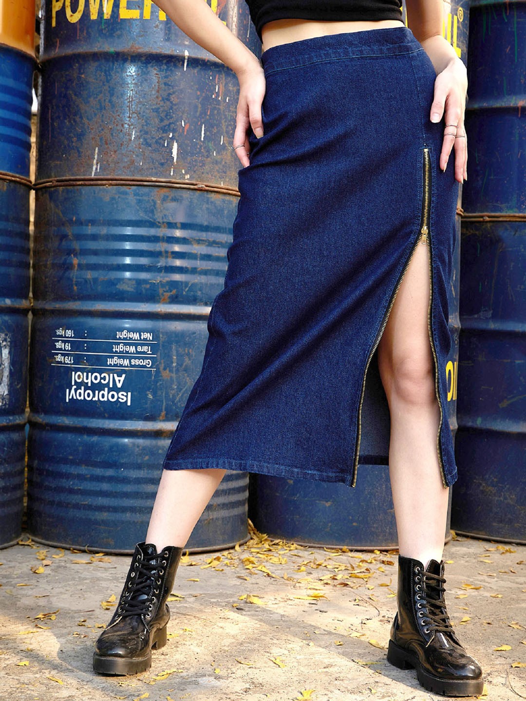 

SASSAFRAS Denim A Line Slit Skirt, Blue