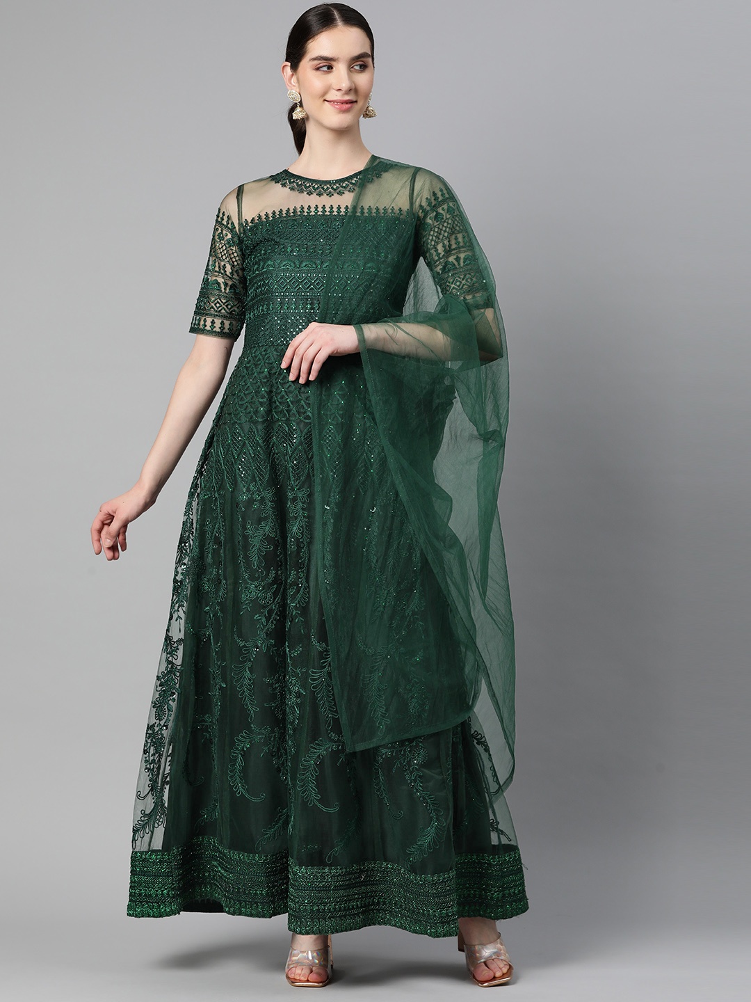 

Readiprint Fashions Embroidered Semi-Stitched Dress Material, Green