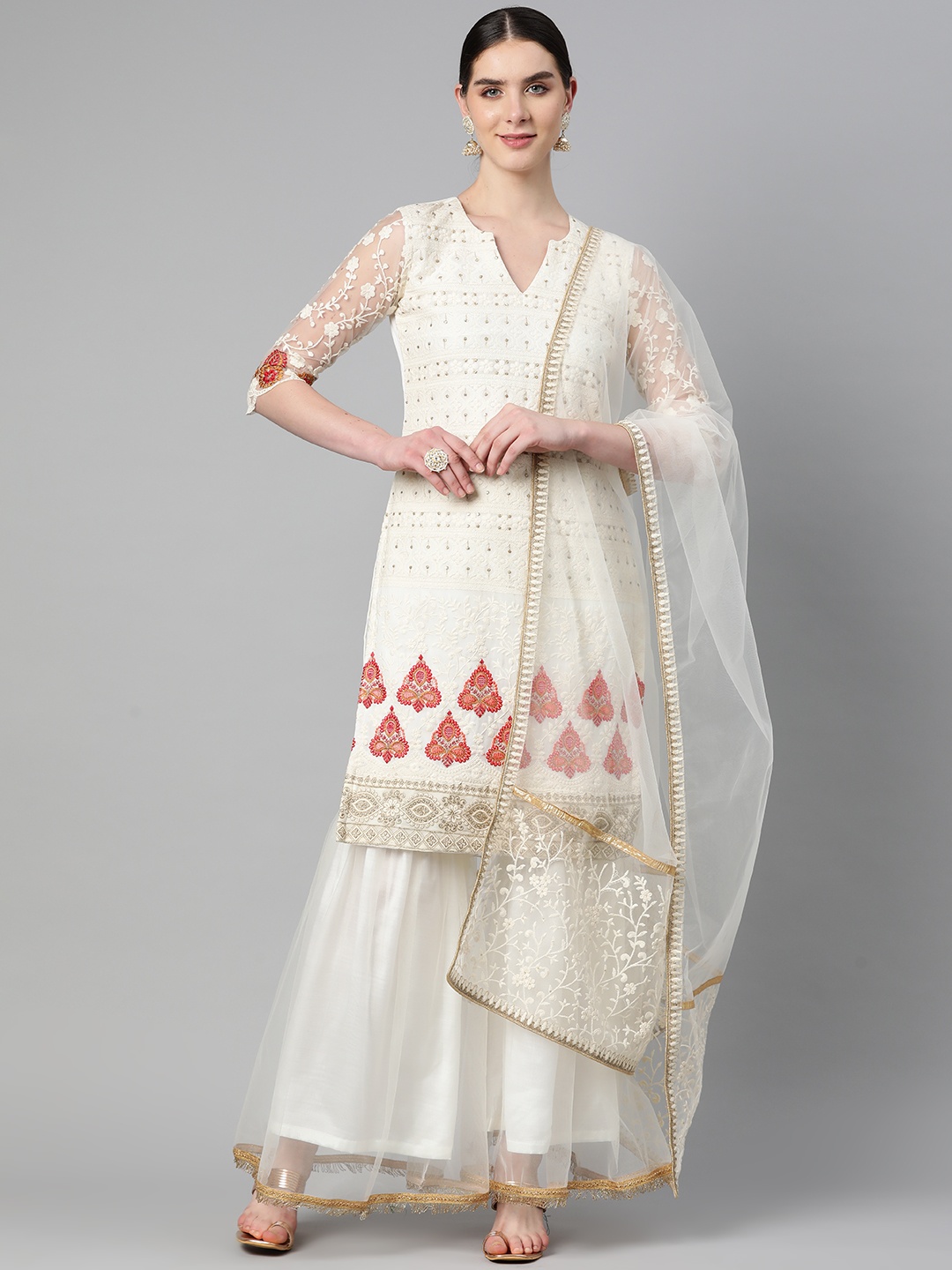 

Readiprint Fashions Embroidered Semi-Stitched Dress Material, Off white