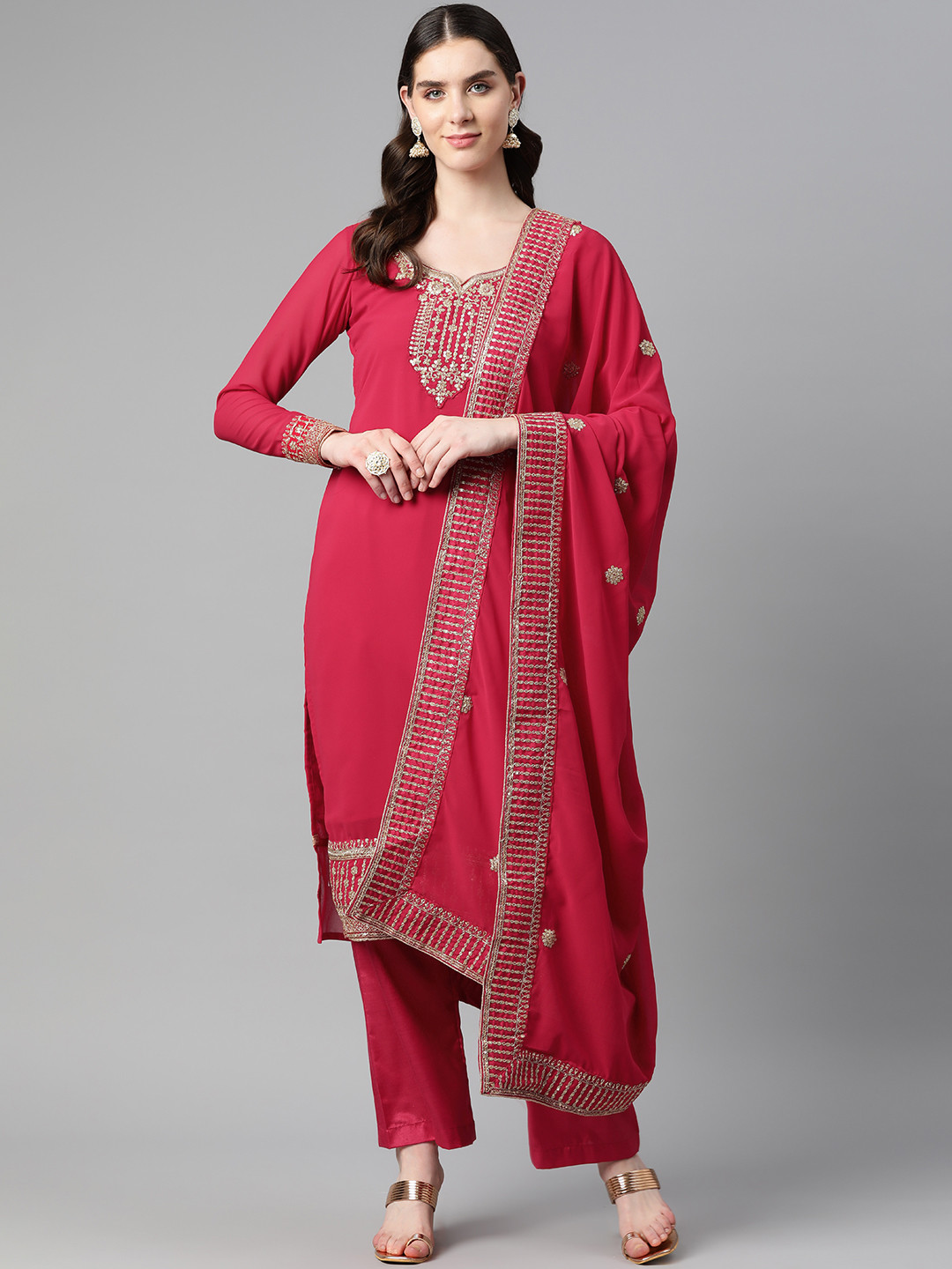 

Readiprint Fashions Embroidered Semi-Stitched Dress Material, Magenta