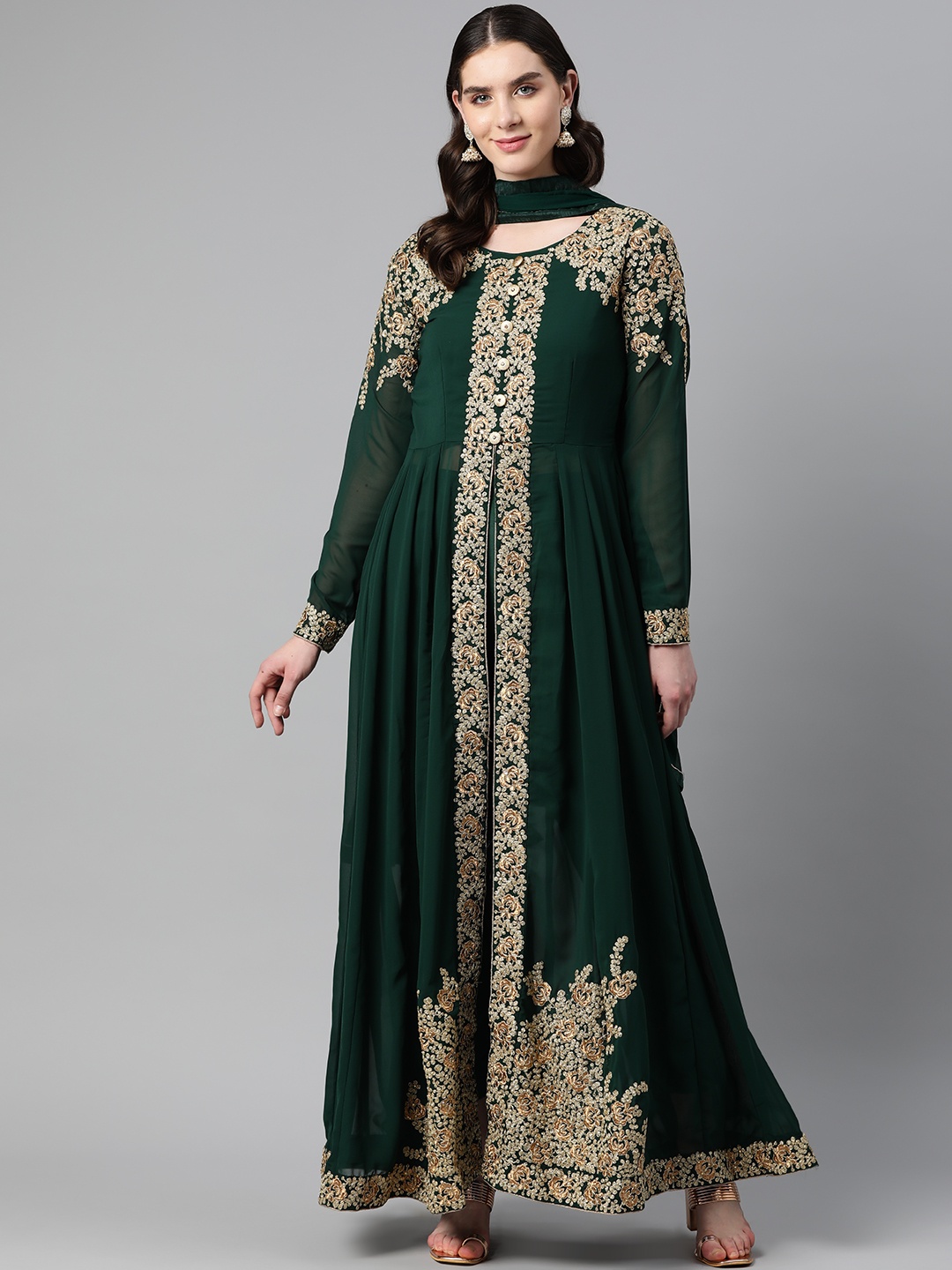 

Readiprint Fashions Embroidered Semi-Stitched Dress Material, Green