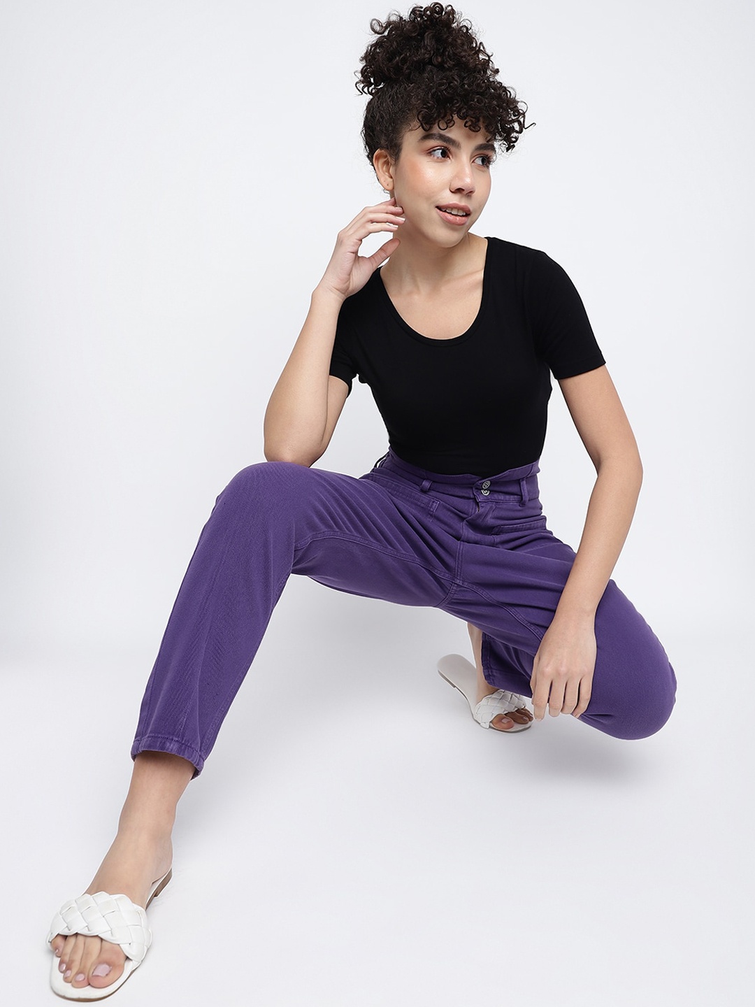

TALES & STORIES Women High-Rise Cotton Jeans, Purple