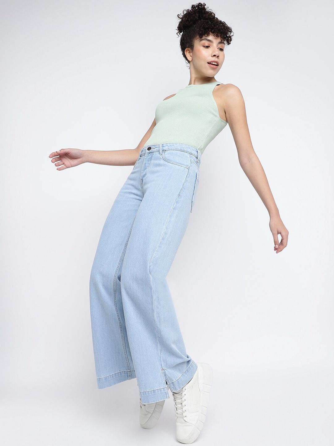 

TALES & STORIES Women Flared Light Shade Cotton Jeans, Blue