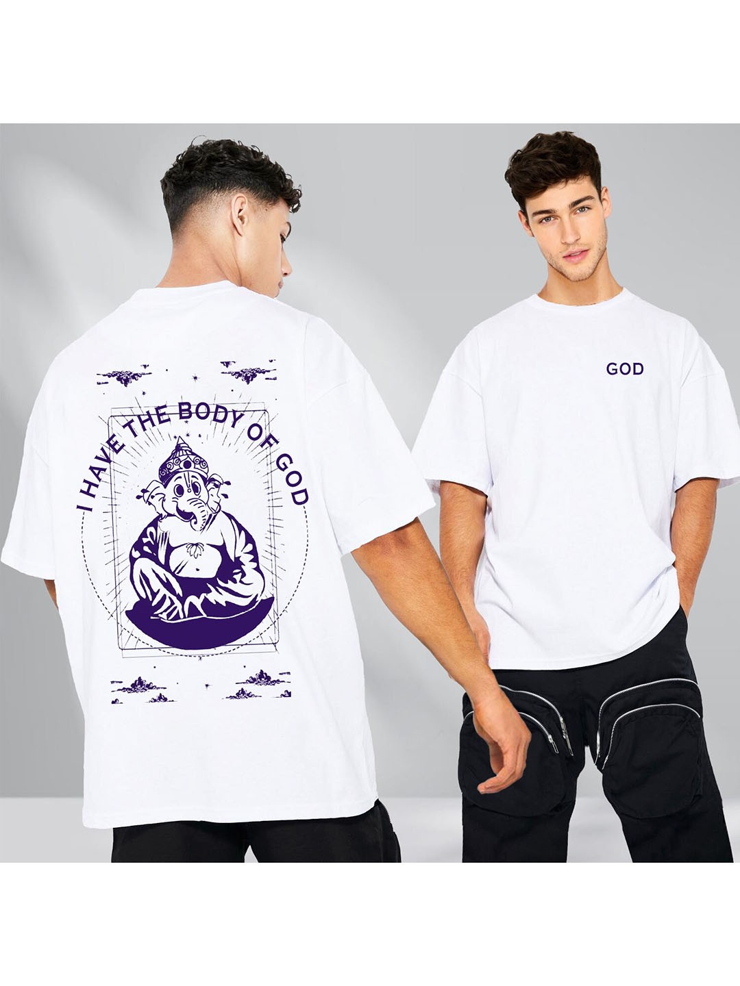 

BLIVE Graphic Printed Drop Shoulder Sleeves Cotton T-shirt, White