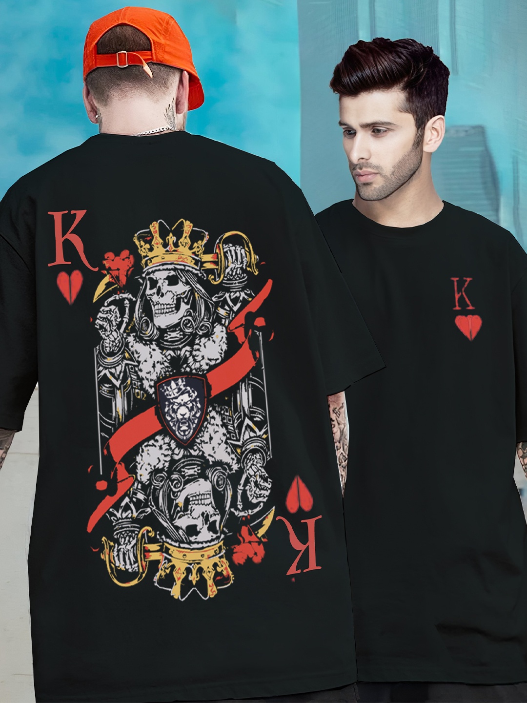 

BLIVE Graphic Printed Drop Shoulder Sleeves Cotton T-shirt, Black