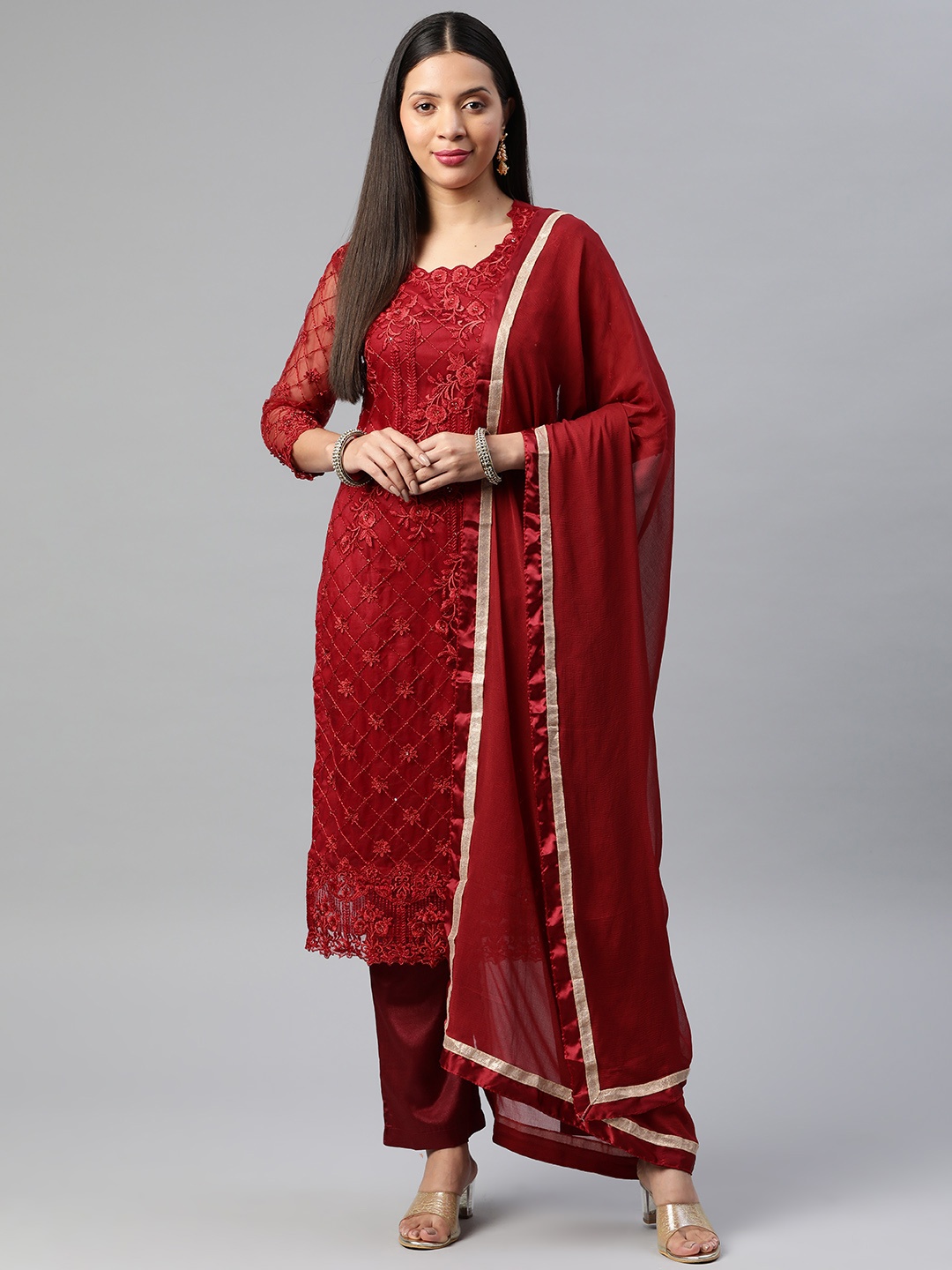 

Readiprint Fashions Embroidered Semi-Stitched Dress Material, Maroon