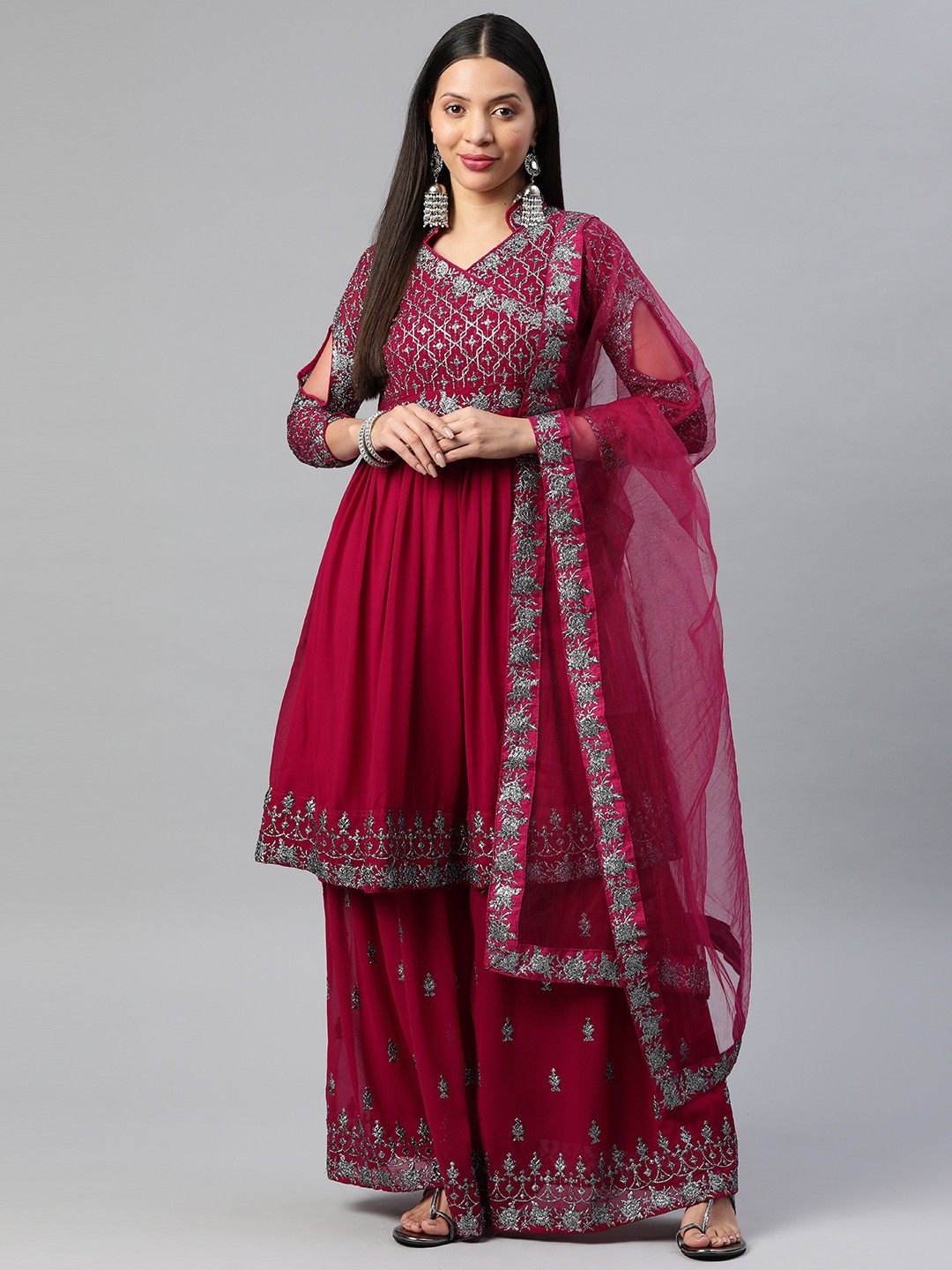 

Readiprint Fashions Embroidered Semi-Stitched Dress Material, Red